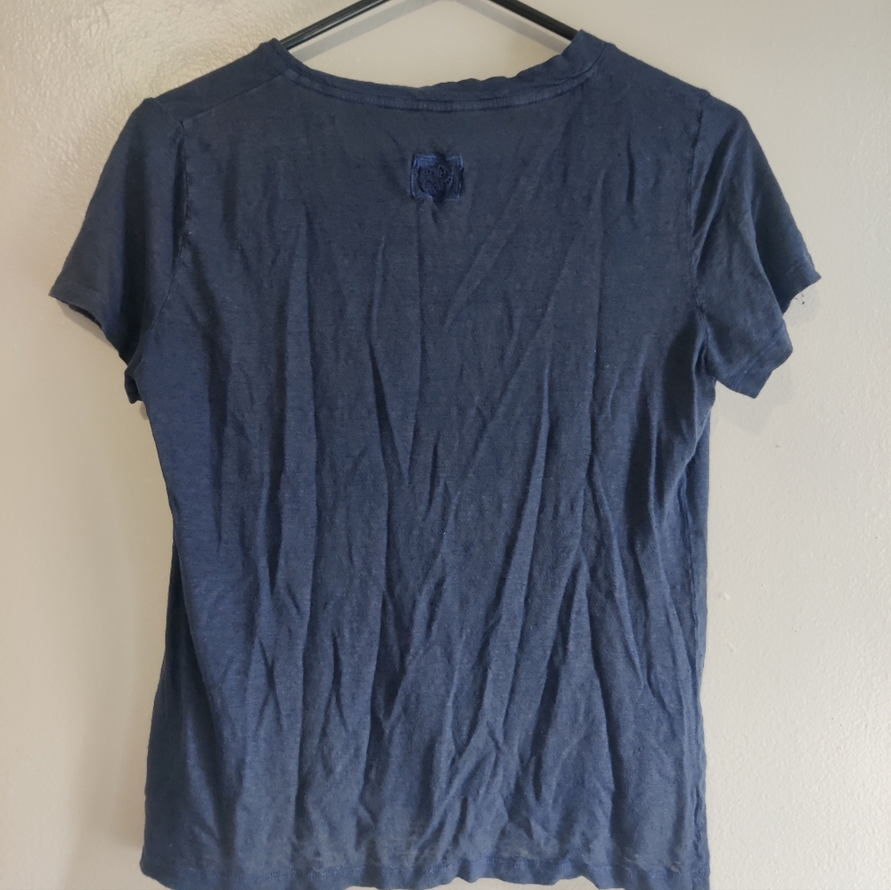 120% lino Blue V-neck shirt - Picture 3 of 8